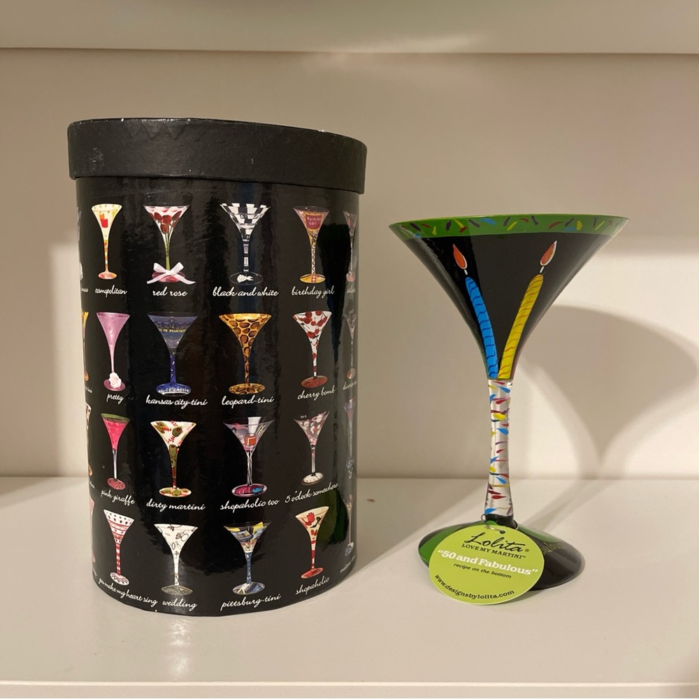Lolita "50 and Fabulous" Hand Painted Martini Glass, Love My Martini Series NEW